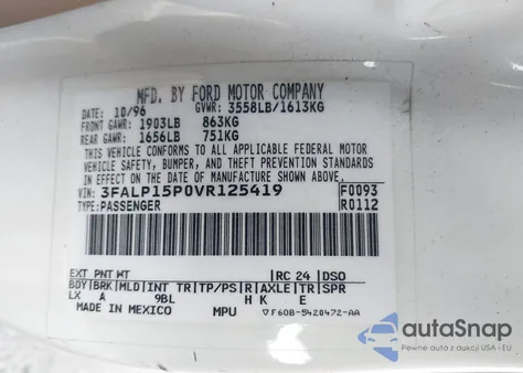 1997 Ford Escort Lx from USA, damaged, VIN 3FALP15POVR125419